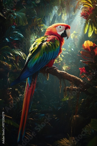 Wallpaper Mural Parrot on Tree Branch Torontodigital.ca