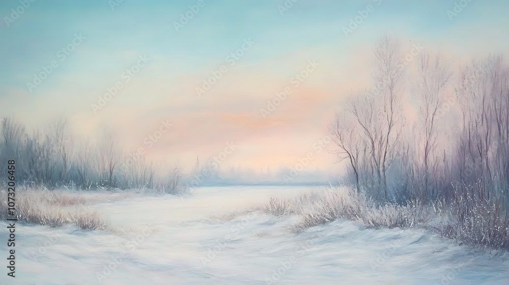 A Frosty Winter Landscape with Silhouetted Trees A Frosty Winter Landscape with Silhouetted Trees
