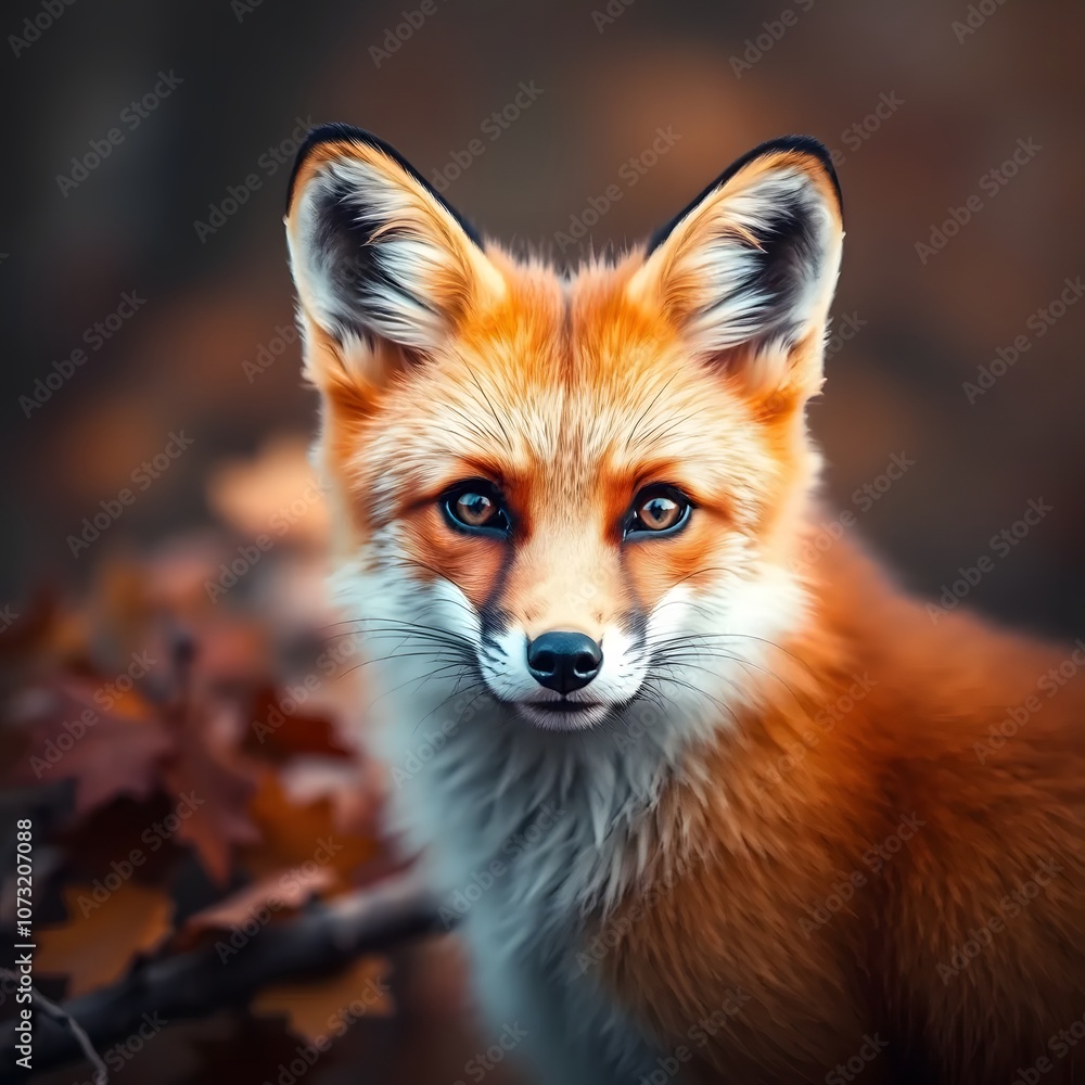 Fototapeta premium Beautiful isolated portrait of red fox. beautiful red fox sitting in autumn forest
