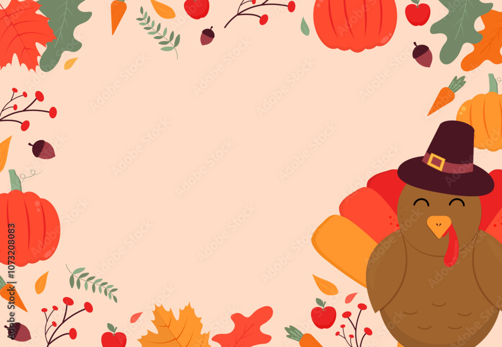 Thanksgiving background with turkey in cartoon style. Thanksgiving background with turkey in cartoon style.