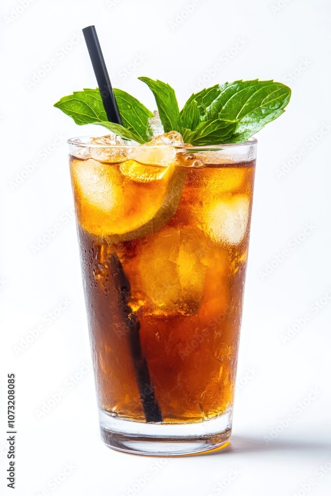 Iced Tea with Straw and Mint Iced Tea with Straw and Mint