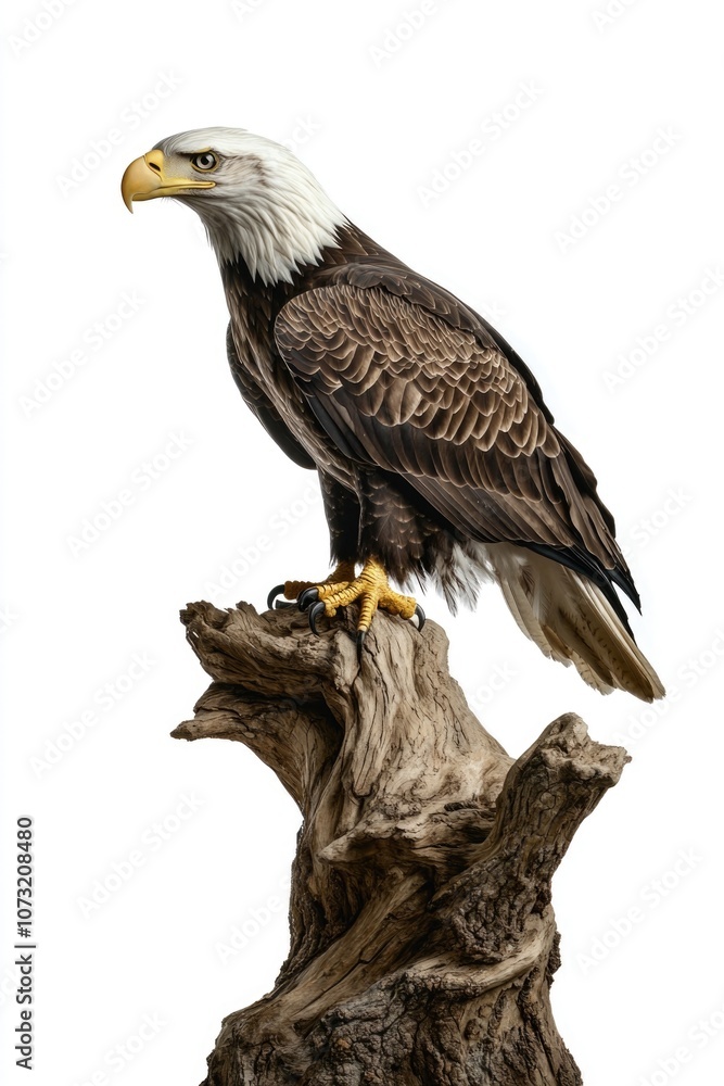 Obraz premium Bald eagle perched on tree stump
