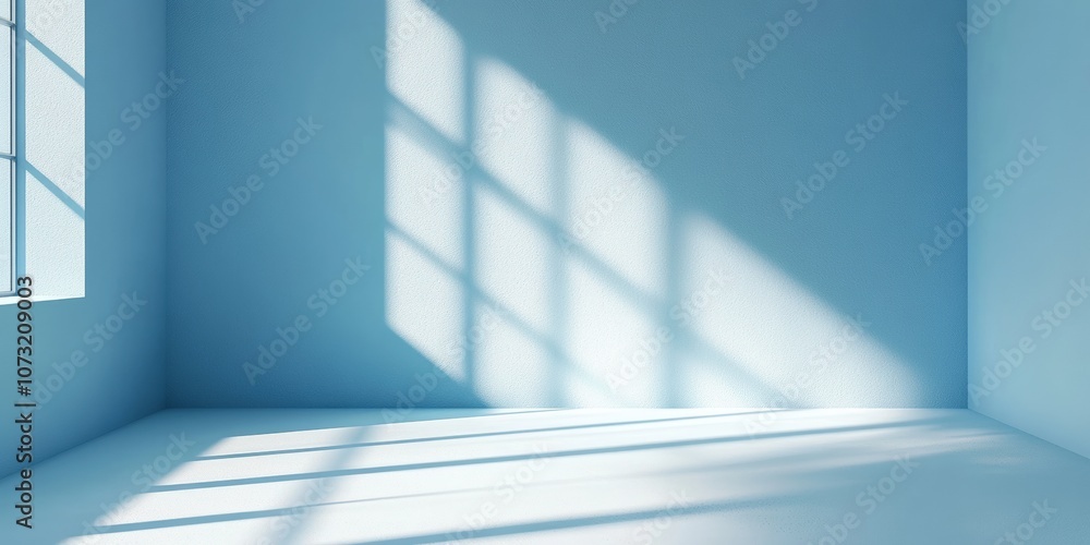 Soft Light Minimalist Room with Subtle Shadows on Blue Wall, Perfect for Displaying Artwork, Photography, or Creative Interiors Soft Light Minimalist Room with Subtle Shadows on Blue Wall, Perfect for Displaying Artwork, Photography, or Creative Interiors