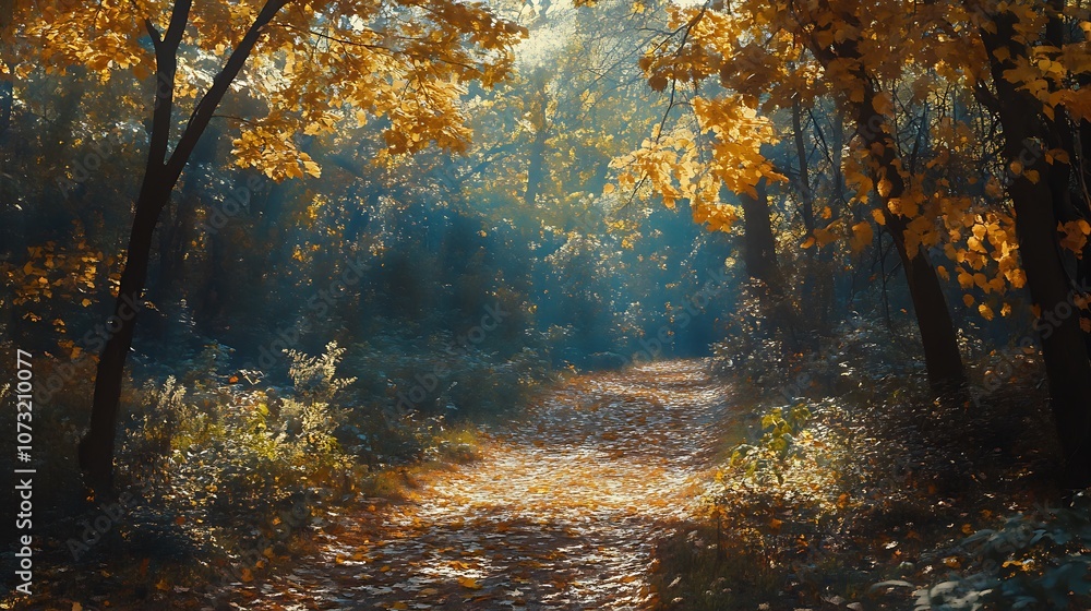 A Path Through Golden Autumn Woods A Path Through Golden Autumn Woods