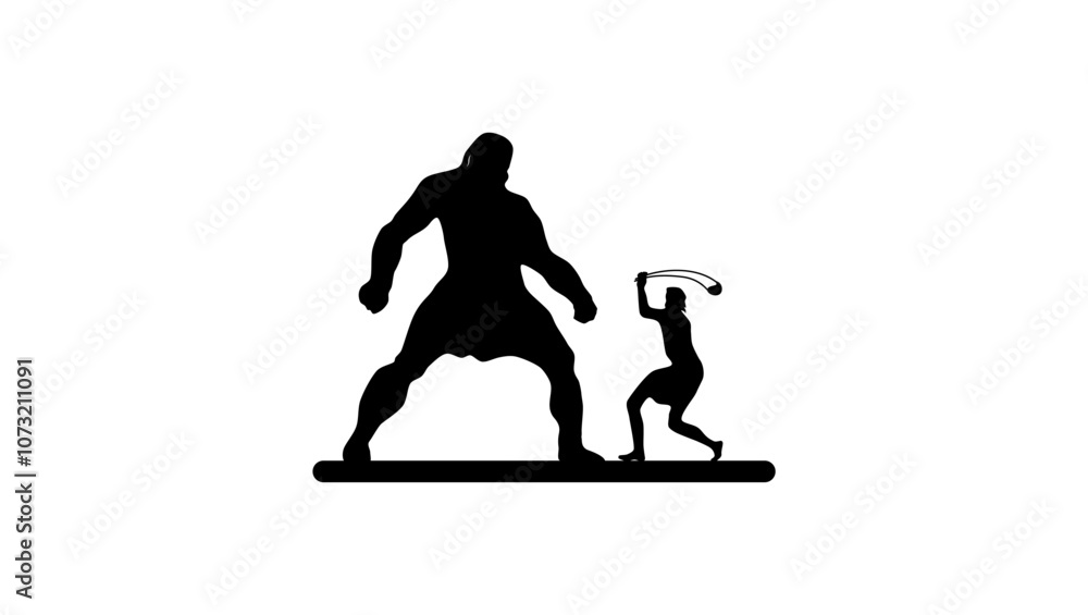 Fotografie David and Goliath, black  isolated silhouette