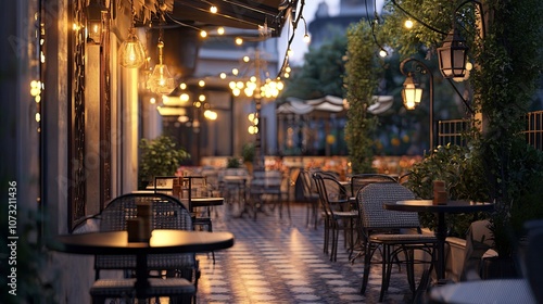 cafe light terrace view from outside long distance lens .generative ai