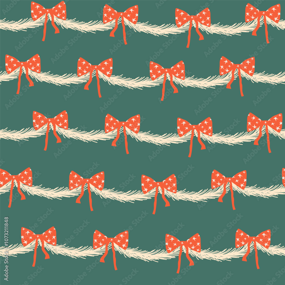 custom made wallpaper toronto digitalHoliday seamless pattern with bows and branches. Classic winter print. Vector hand drawn illustration.