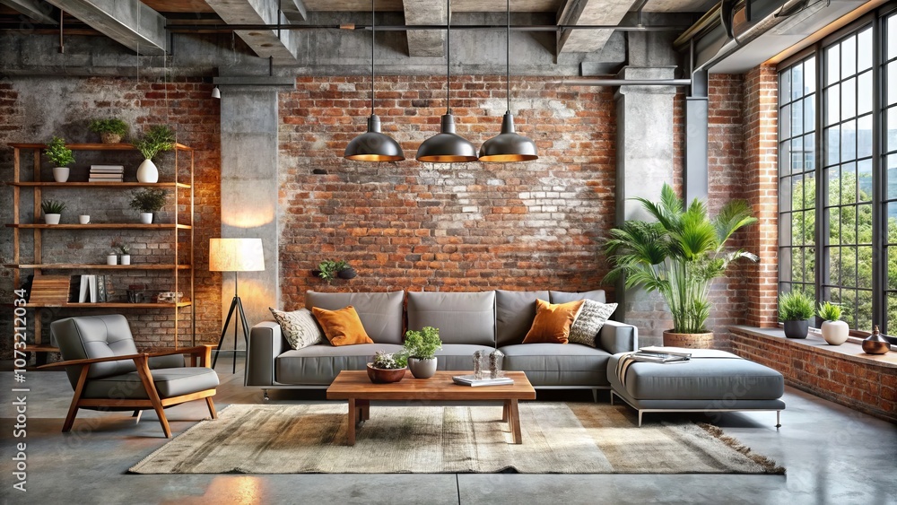 Exquisite Modern Industrial Interior Design Featuring Exposed Brick Walls and Concrete Beams, Ideal for Contemporary Spaces and Stylish Living Environments Exquisite Modern Industrial Interior Design Featuring Exposed Brick Walls and Concrete Beams, Ideal for Contemporary Spaces and Stylish Living Environments