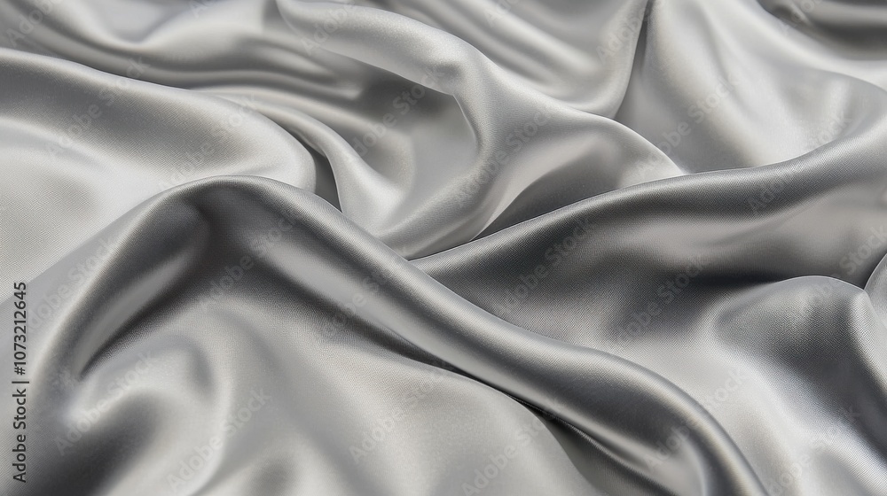 Elegant silver satin fabric draping beautifully, emphasizing its smooth texture and shine. Elegant silver satin fabric draping beautifully, emphasizing its smooth texture and shine.
