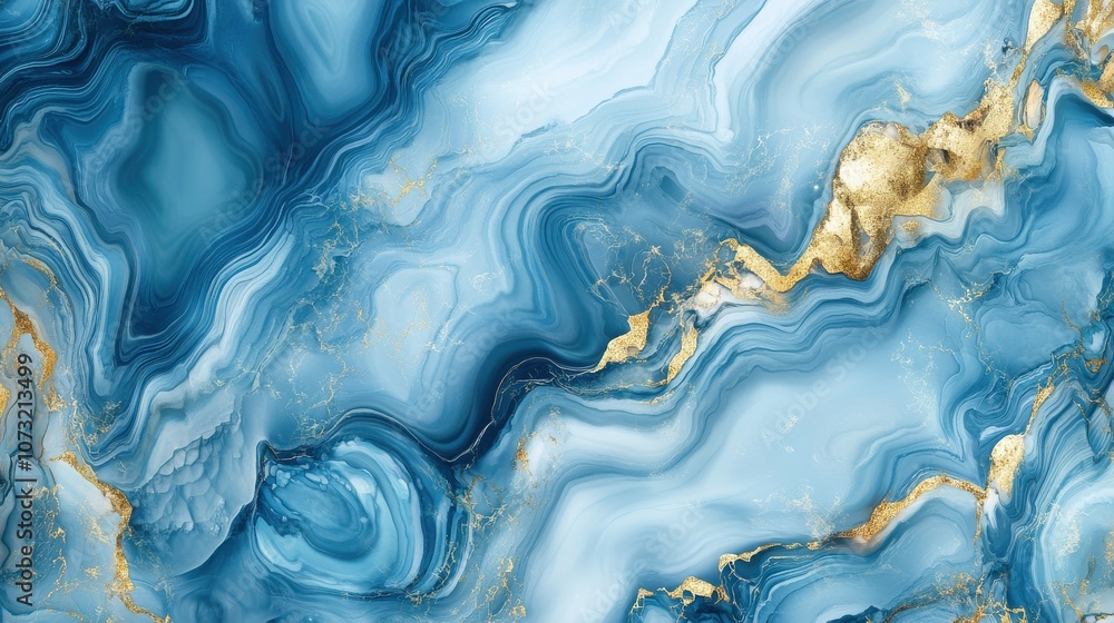 An elegant abstract art piece featuring swirling blue tones with accents of gold, evoking a sense of tranquility. An elegant abstract art piece featuring swirling blue tones with accents of gold, evoking a sense of tranquility.