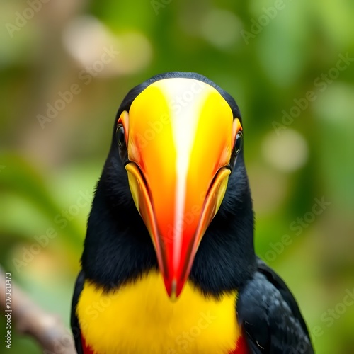 Keel billed toucan beautiful toucan close up.
Wildlife in Costa Rica Keel billed Toucan a beautiful bird with a large bill found in its natural habitat within the Central American forest. photo