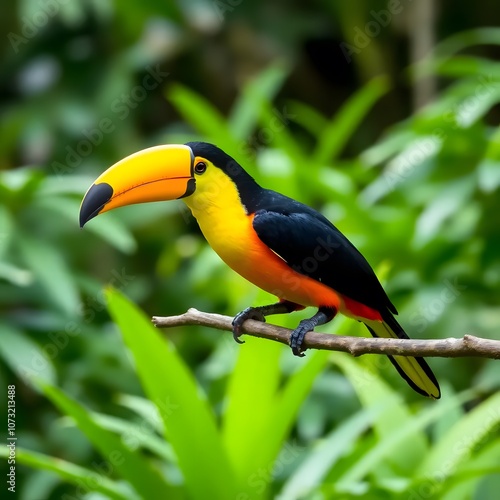 Keel billed toucan beautiful toucan close up.
Wildlife in Costa Rica Keel billed Toucan a beautiful bird with a large bill found in its natural habitat within the Central American forest. photo