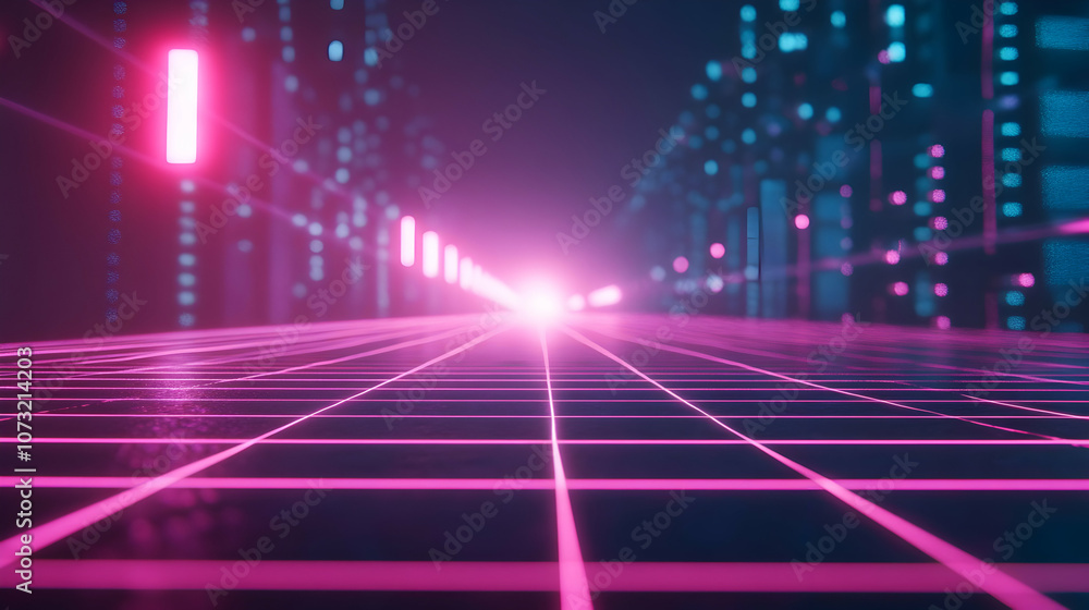 A glowing pink futuristic grid extending into the distance, illuminated by radiant neon light and surrounded by a digital cityscape.
A glowing pink futuristic grid extending into the distance, illuminated by radiant neon light and surrounded by a digital cityscape.