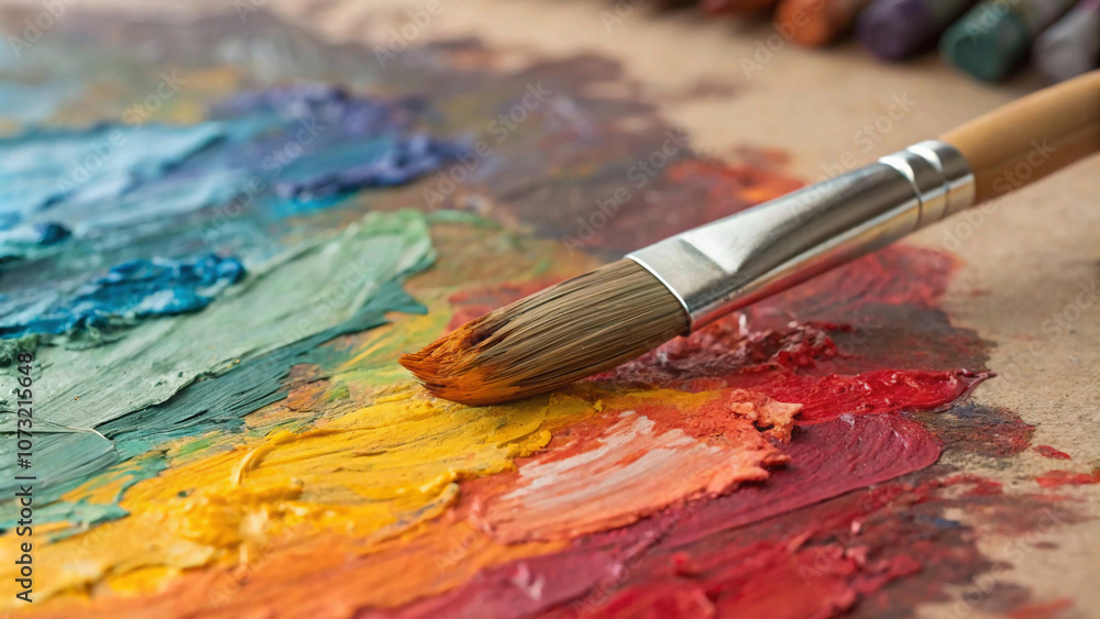 brushes and paints The artist’s tools lie in wait, a spectrum of possibilities at the bristles’ end on this well-used painter’s palette. brushes and paints The artist’s tools lie in wait, a spectrum of possibilities at the bristles’ end on this well-used painter’s palette.