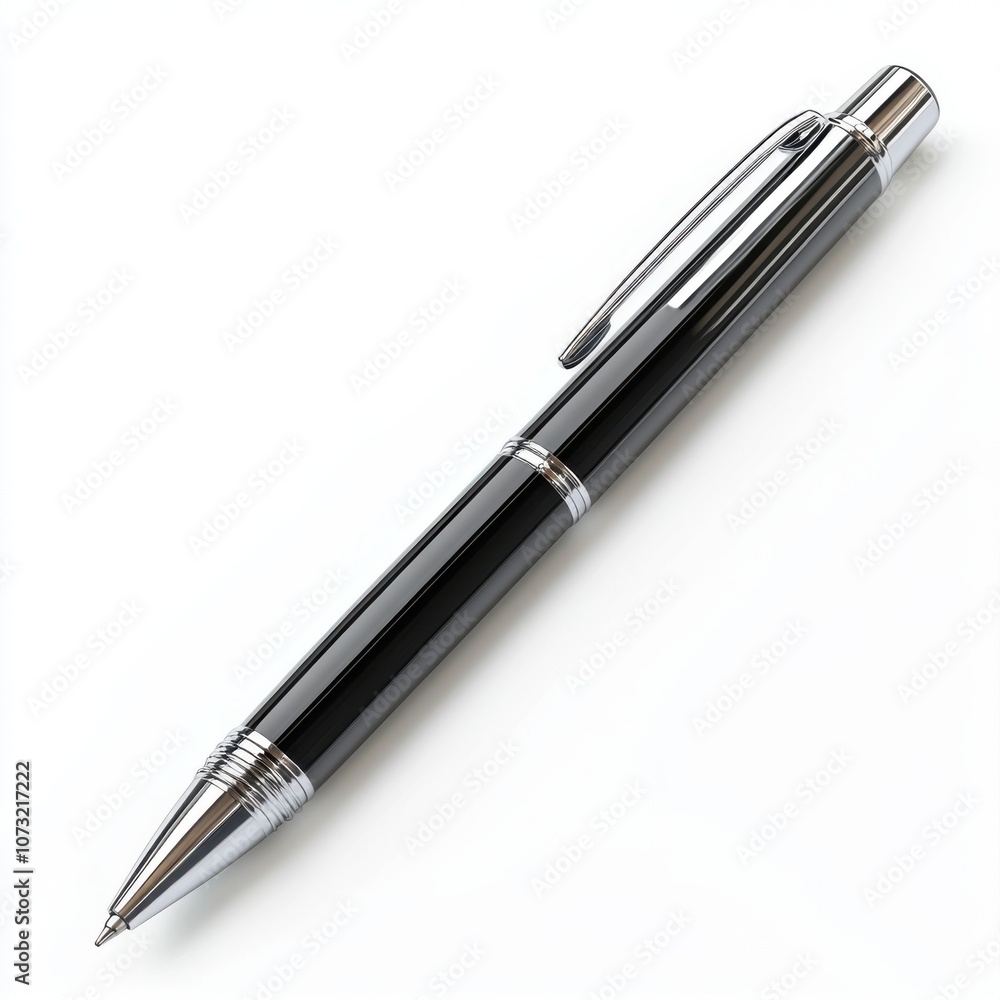 A sleek black pen with a chrome finish, symbolizing elegance and professionalism, perfect for writing and signing important documents. A sleek black pen with a chrome finish, symbolizing elegance and professionalism, perfect for writing and signing important documents.