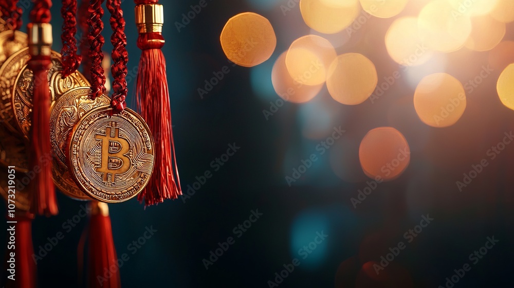 A close-up of ornate golden coins with red tassels, set against a softly lit background with warm bokeh lights, evoking a sense of celebration and tradition. A close-up of ornate golden coins with red tassels, set against a softly lit background with warm bokeh lights, evoking a sense of celebration and tradition.