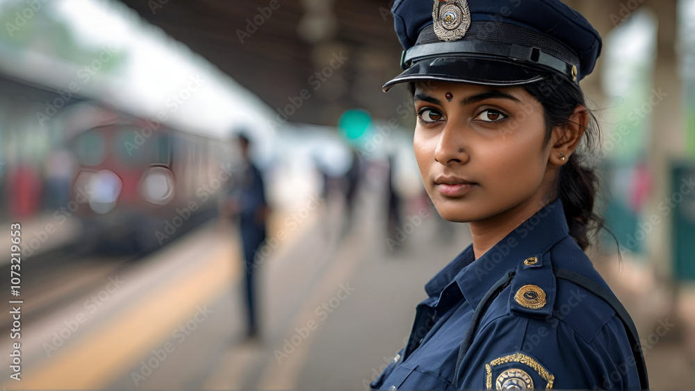 Young indian women railway police officer Young indian women railway police officer