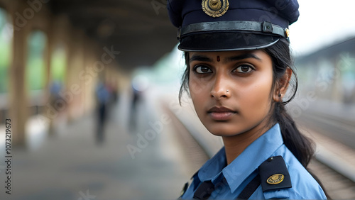  Young indian women railway police officer photo