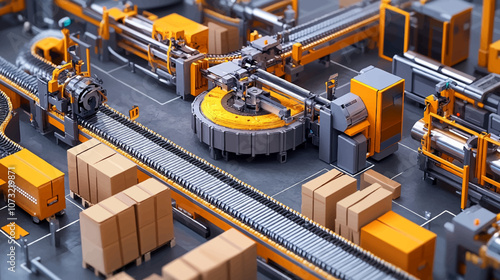 Eco life web concept in 3d isometric design. Green electricity and cars, sorting and recycling trash. Abstract fabric production line in isometry graphic for corporate poster. Vector illustration.