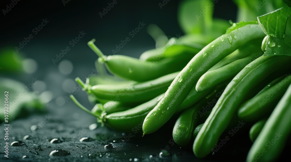A bunch of green beans are sitting on a counter A bunch of green beans are sitting on a counter