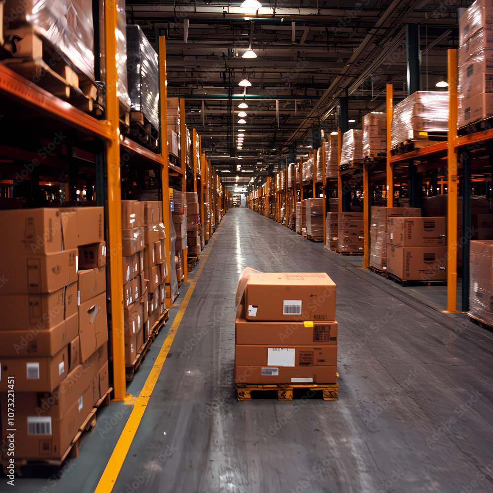 A high-tech warehouse with smooth inventory flow, displaying digital systems and optimizing stock movement A high-tech warehouse with smooth inventory flow, displaying digital systems and optimizing stock movement