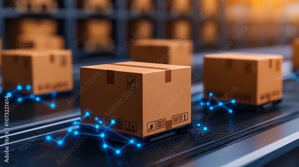 A high-tech warehouse with smooth inventory flow, displaying digital systems and optimizing stock movement A high-tech warehouse with smooth inventory flow, displaying digital systems and optimizing stock movement