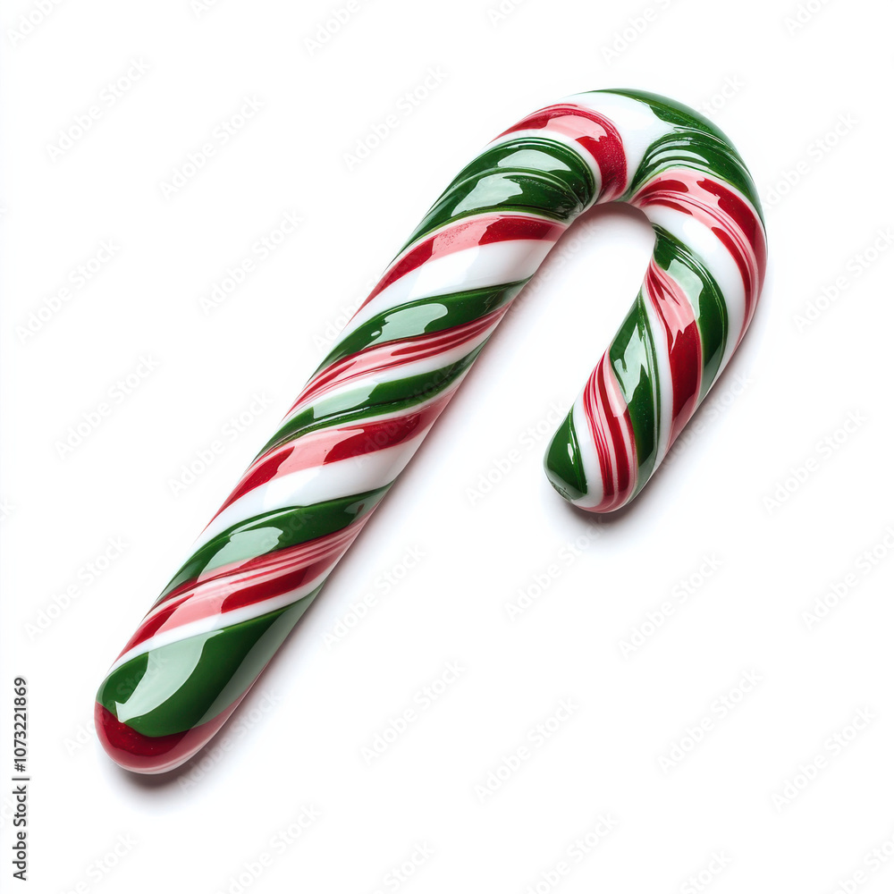 Fototapeta premium Christmas Candy Cane in Red and Green Stripes, Festive Sweet Treat for Holiday Celebrations