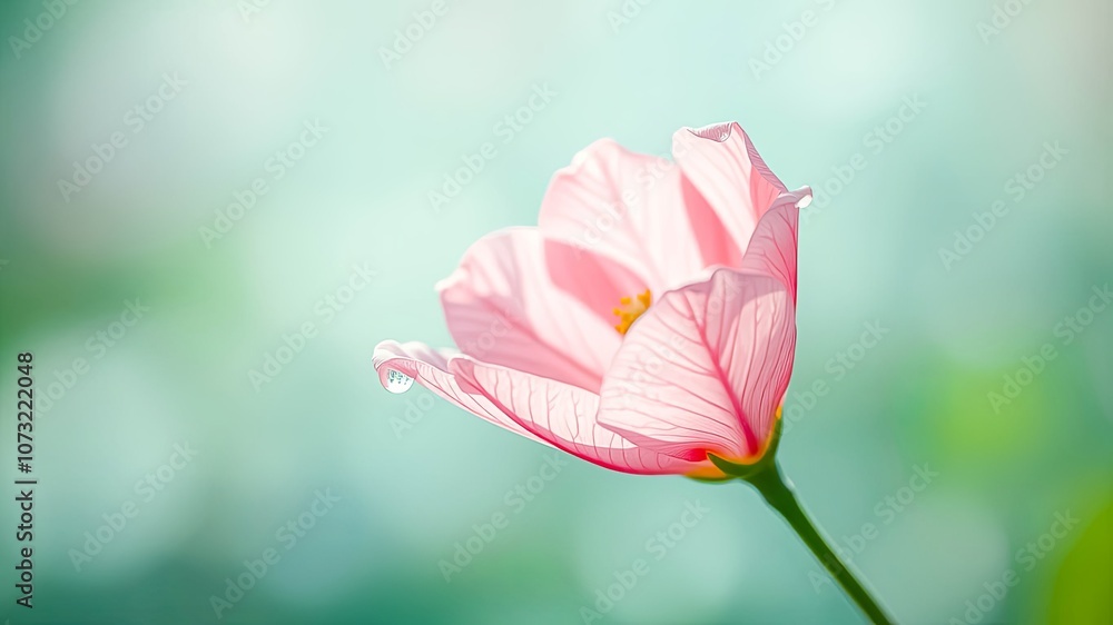 A Delicate Pink Flower Petal with a Single Water Droplet Captured in the Soft Light of Nature A Delicate Pink Flower Petal with a Single Water Droplet Captured in the Soft Light of Nature