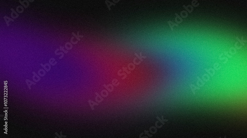 Trendy purple blue green color gradient grainy backdrop design, noise texture, copy space.