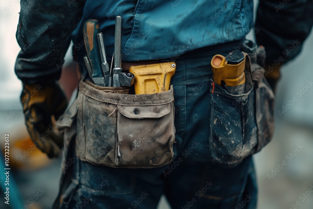 A tool belt hangs on the workbench A tool belt hangs on the workbench