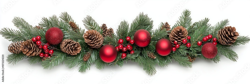 Traditional Christmas wreath with red berries and pine cones for festive holiday decor Traditional Christmas wreath with red berries and pine cones for festive holiday decor