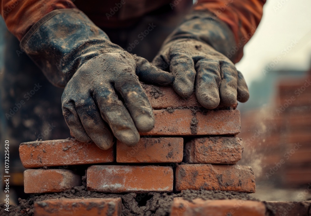 Close-up of Hands Building a Brick Wall Close-up of Hands Building a Brick Wall