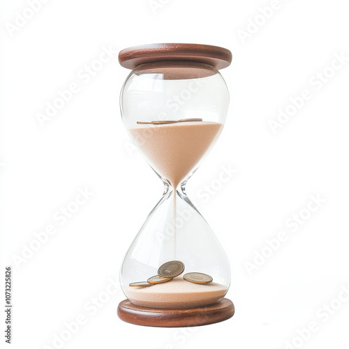 Hourglass with Coins, Representing Time and Financial Savings, Clear and Minimalist Design