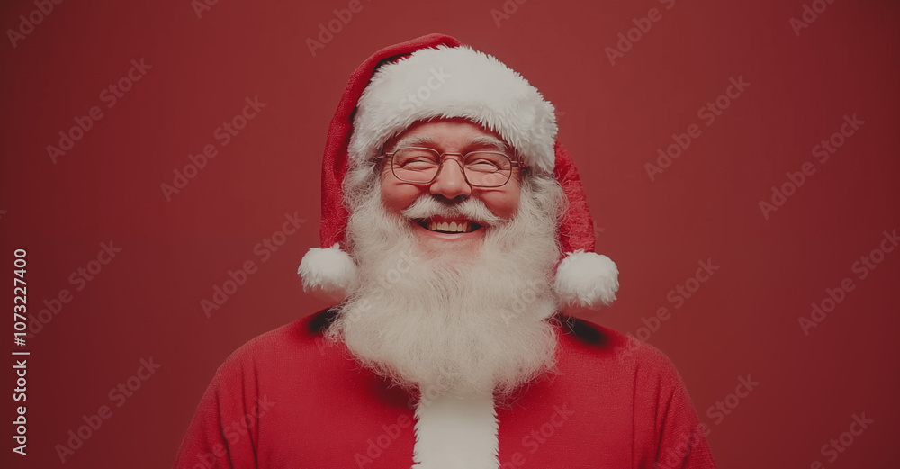 Smiling Santa Claus with Space for Copy on Red Background Smiling Santa Claus with Space for Copy on Red Background