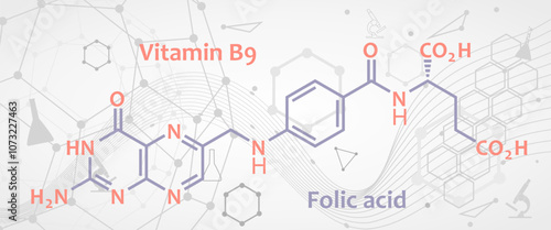 Vitamin B9 Folic acid molecular chemical formula.