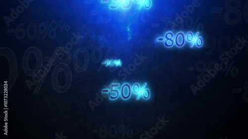 Christmas discounts. Black Friday. Falling percentages. Greater discounts (dumping, %, percentages, purchase, sale). 3D animation. Quick Time, h264, 16-bit color, highest quality. 