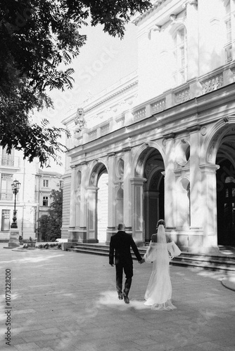 bride and groom walking