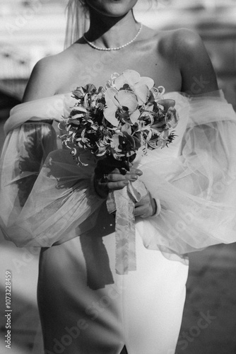 bride and groom holding hands