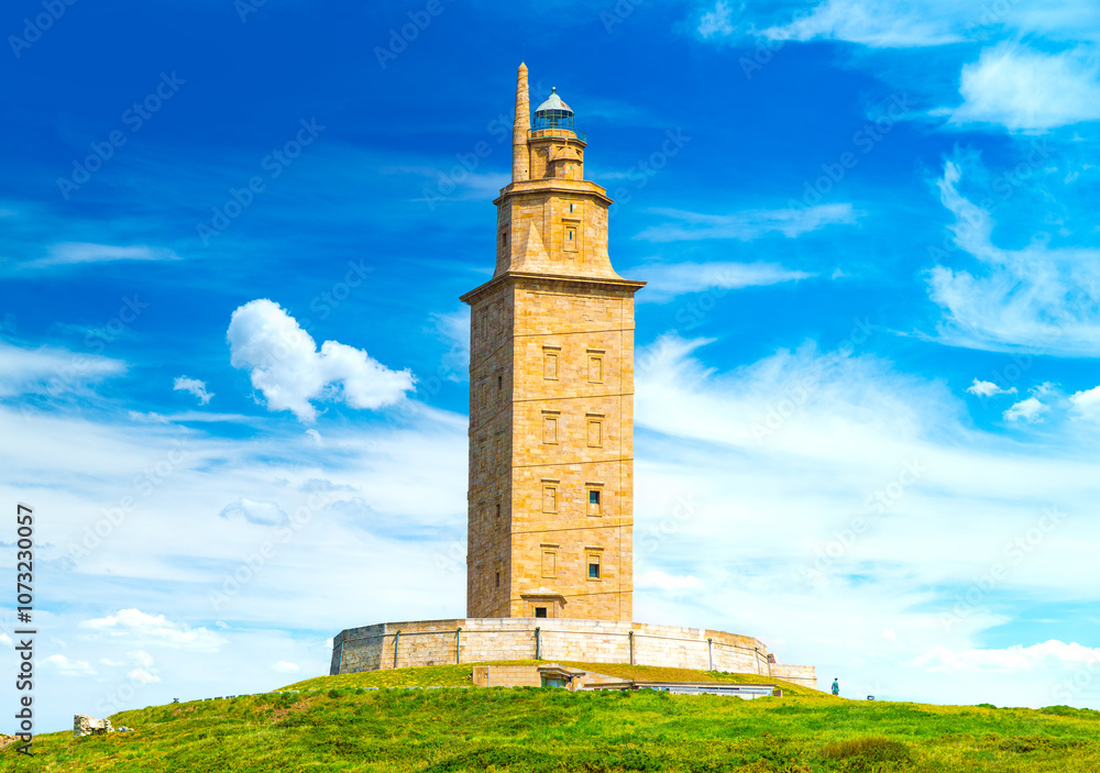 View of the Tower of Hercules, A Coruna, Galicia, Spain