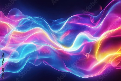 Ethereal Flow of Glowing Neon Colors in a Mesmerizing Wave Motion Capturing the Beauty of Light and Form Against a Dark Background