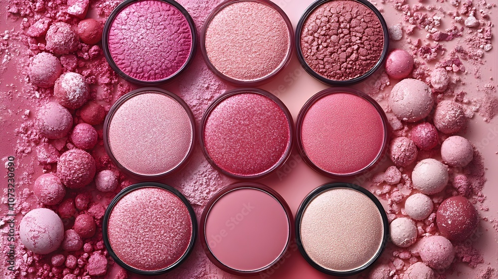 Colorful Makeup Powders in Various Shades of Pink Colorful Makeup Powders in Various Shades of Pink