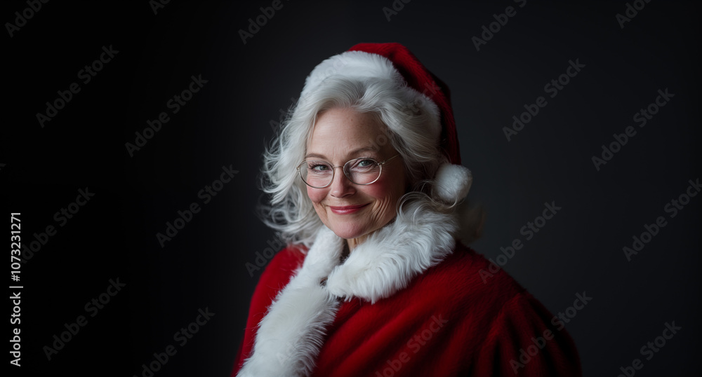 Smiling Mrs. Claus in Festive Red Attire Smiling Mrs. Claus in Festive Red Attire
