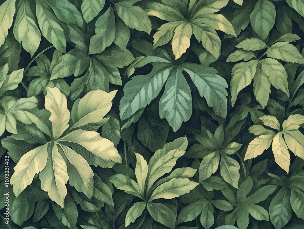Lush and Dense Green Foliage Featuring Intricate Textures and Variations, Perfect for Nature Themes in Backgrounds and Illustrations Lush and Dense Green Foliage Featuring Intricate Textures and Variations, Perfect for Nature Themes in Backgrounds and Illustrations