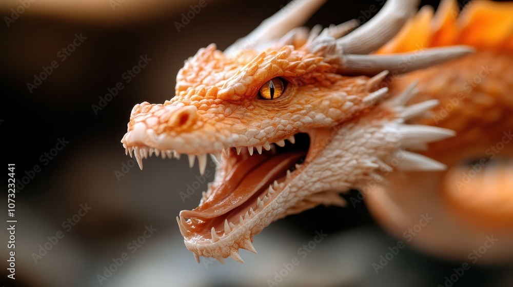 A dragon portrayed with its jaws wide open, displaying an array of sharp teeth and capturing an expression of raw power and intimidation in a mythical setting. A dragon portrayed with its jaws wide open, displaying an array of sharp teeth and capturing an expression of raw power and intimidation in a mythical setting.