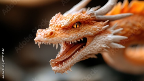 A dragon portrayed with its jaws wide open, displaying an array of sharp teeth and capturing an expression of raw power and intimidation in a mythical setting.