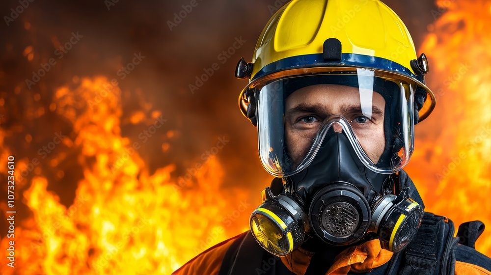 Naklejka premium Brave Firefighter Demonstrating Safety Techniques During Rescue Drill