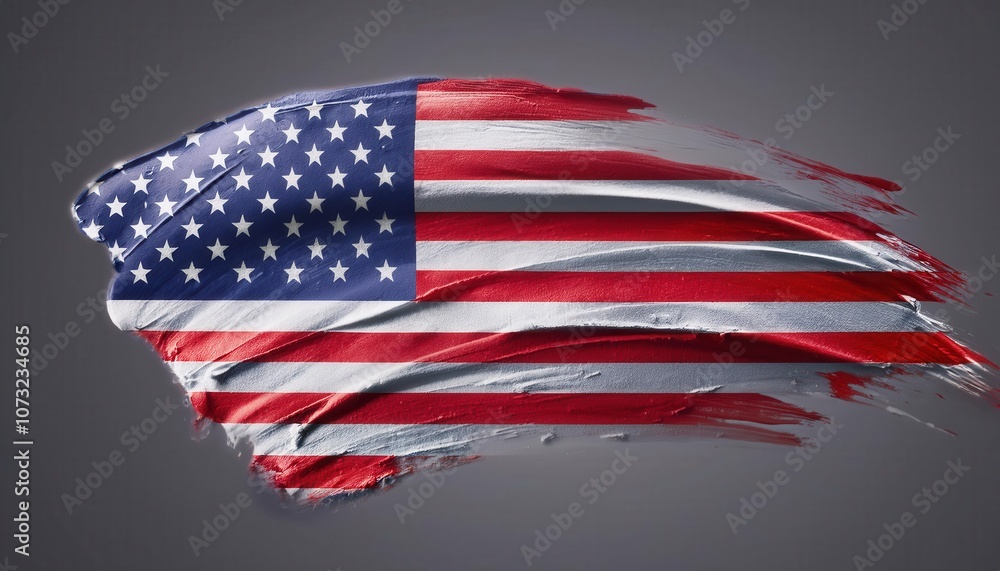 Obraz premium Dynamic Brushstroke of the American Flag Symbolizing Patriotism, Independence, and Resilience. Ideal for Veterans Day, Fourth of July, or USA National Celebration Concepts