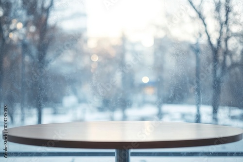 Round Wooden Table with Blu...