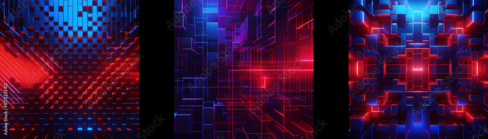 Abstract digital art with bright red and blue neon lights. Abstract digital art with bright red and blue neon lights.