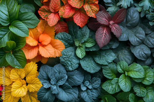 Wallpaper Mural Top view of plants with different kinds of leaves and flowers Torontodigital.ca
